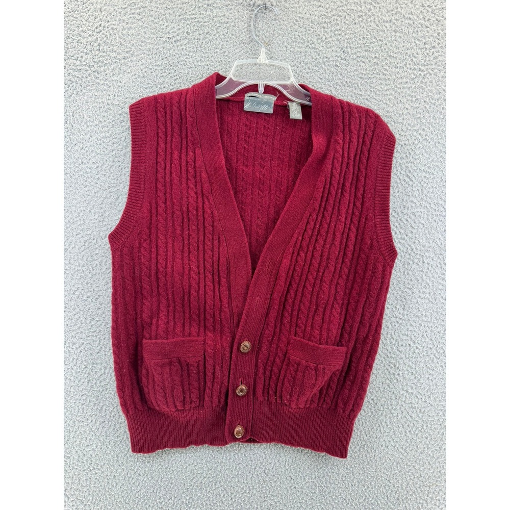 Vtg Racquet Club Cable Knit Sweater Vest Mens L Red LambsWool Button Pocket 90s‎